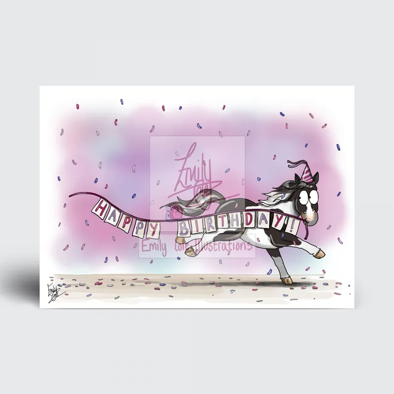 Emily Cole Pony Happy Birthday Card - Piebald