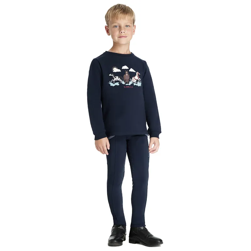 LeMieux Mini Poppy Long Sleeve Junior Top - Navy-6