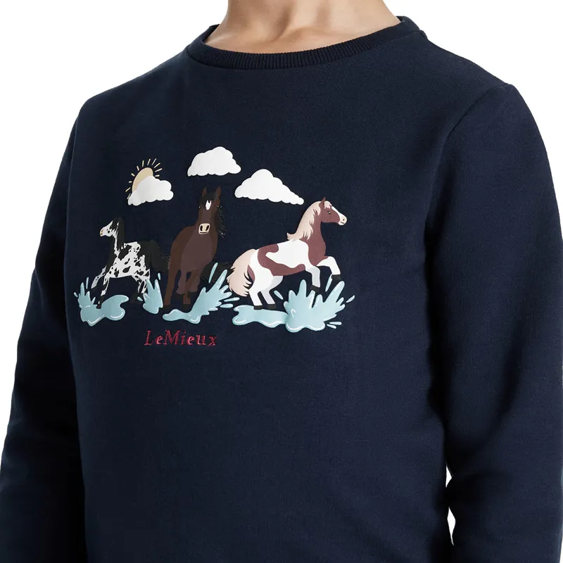 LeMieux Mini Poppy Long Sleeve Junior Top - Navy-5