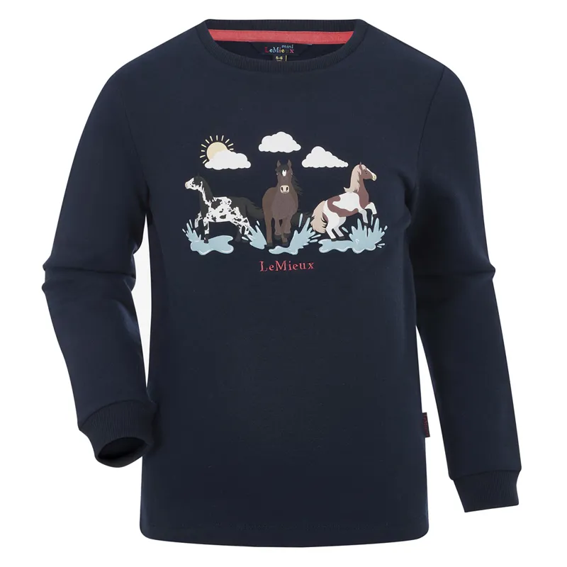 LeMieux Mini Poppy Long Sleeve Junior Top - Navy-3