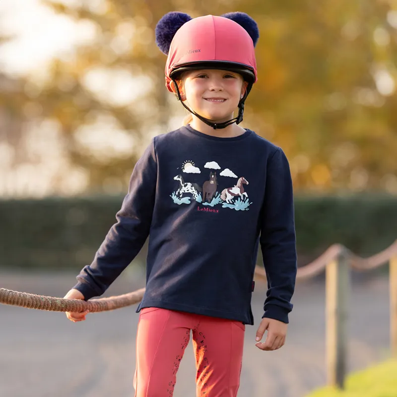 LeMieux Mini Poppy Long Sleeve Junior Top - Navy-2
