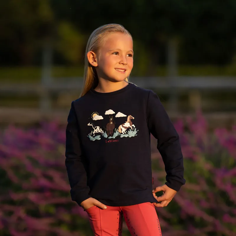 LeMieux Mini Poppy Long Sleeve Junior Top - Navy-1