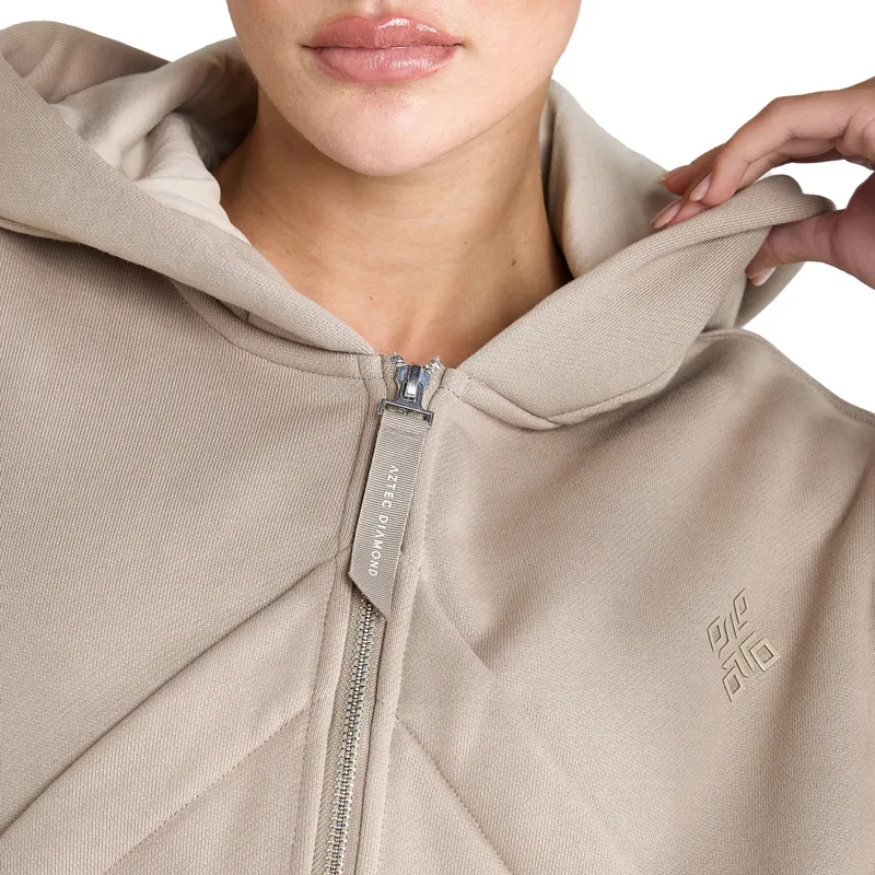 Aztec Diamond Premium Full Zip Womens Hoodie - Nude-5