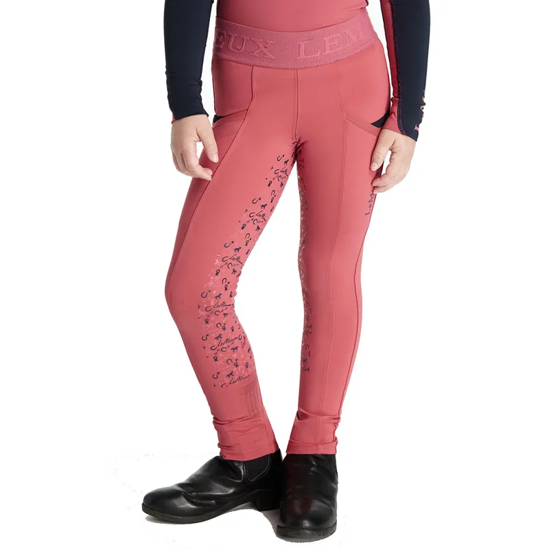 LeMieux Mini Pull Ons Full Grip Junior Riding Tights - Cranberry