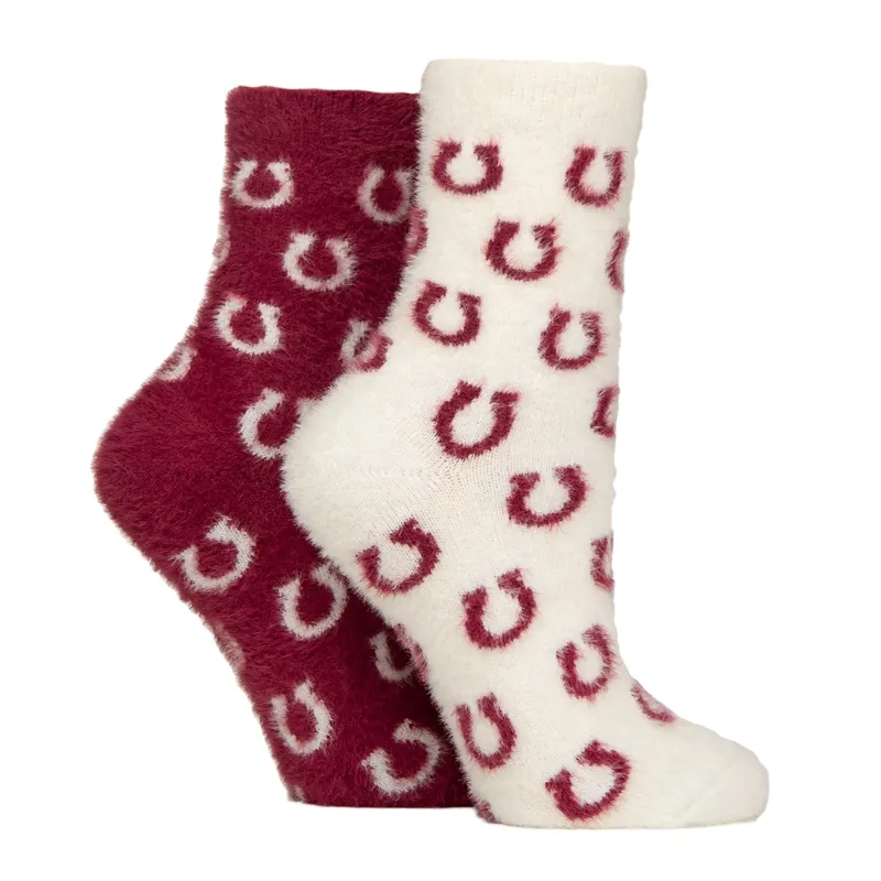 Wild Feet Junior Fluffy Lounge Socks 2 Pack - Horseshoe