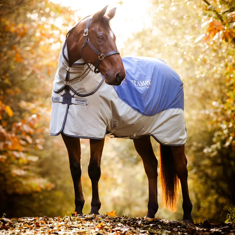 Rambo Autumn Series Detach-A-Neck 0g Turnout Rug With 100g Liner - Navy/Grey