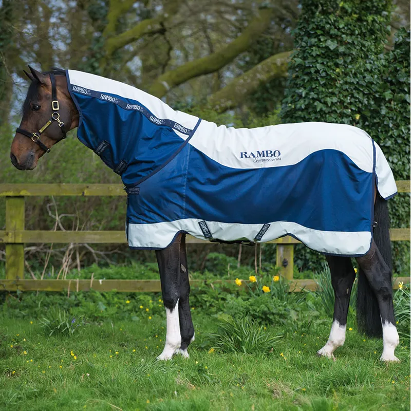 Rambo Summer Series V-Front Waterproof Turnout Fly Rug - Navy/Grey-4