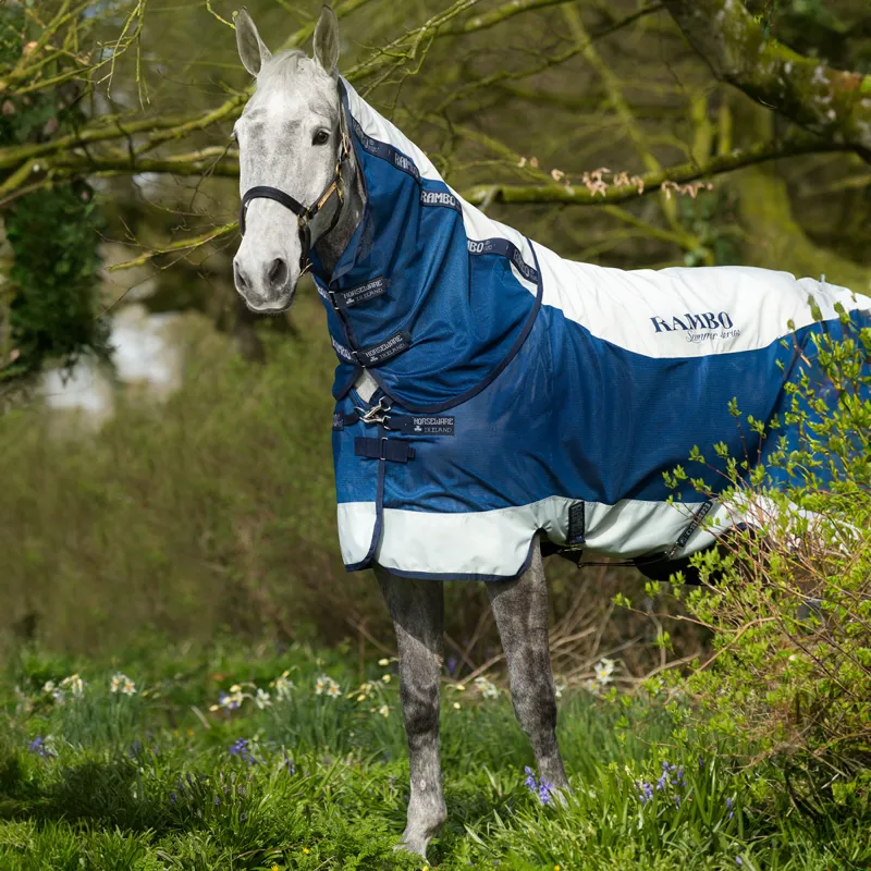 Rambo Summer Series V-Front Waterproof Turnout Fly Rug - Navy/Grey-7