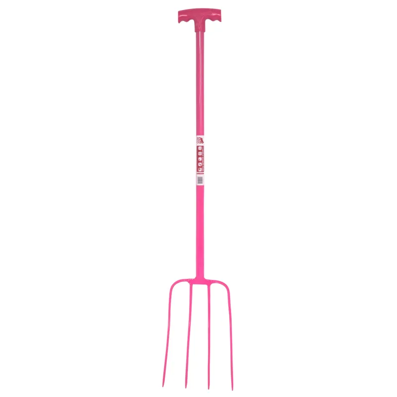 Red Gorilla 4-Prong Manure Fork With T-Handle - Pink