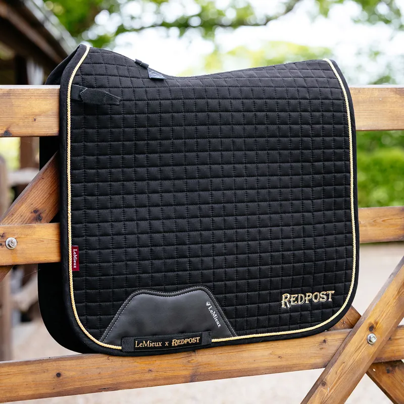 LeMieux x Redpost Suede Dressage Saddlecloth - Black/Gold-2