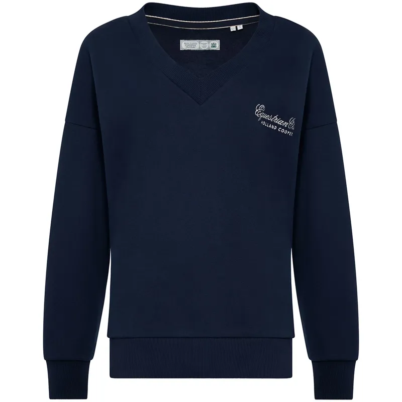 Holland Cooper Relaxed Fit V-Neck Womens Sweater - Ink Navy Ecru-6