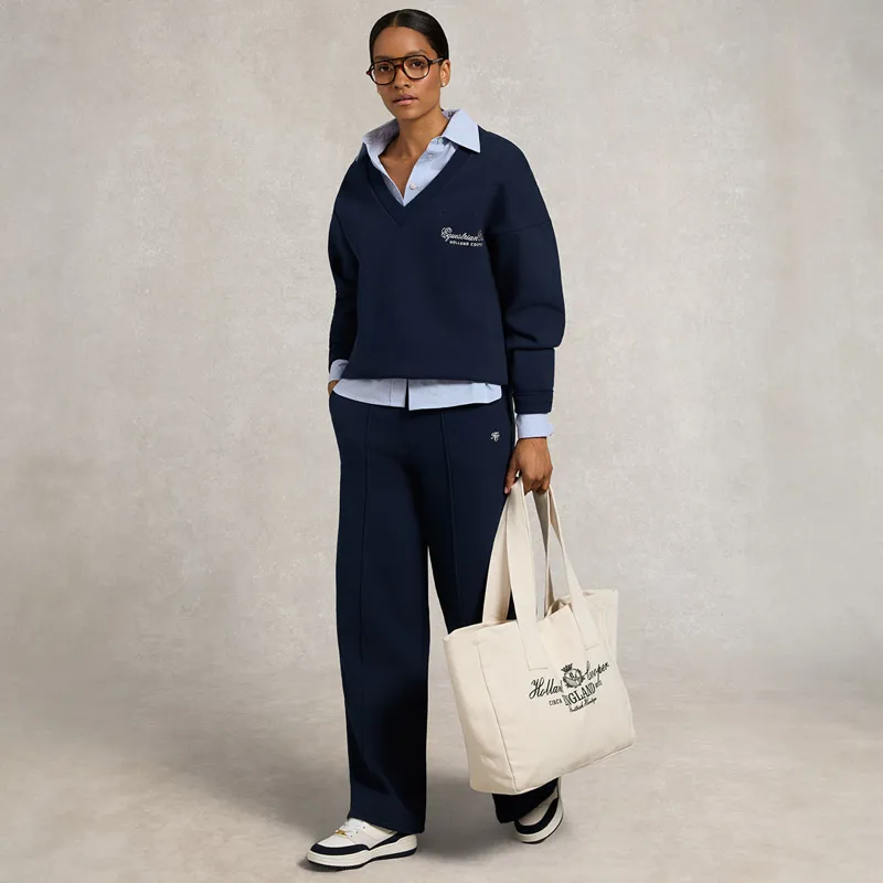 Holland Cooper Relaxed Fit V-Neck Womens Sweater - Ink Navy Ecru-4