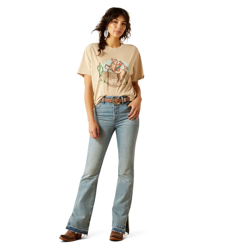 Ariat Ride On Womens Tee - Oyster Grey Mineral Wash-4