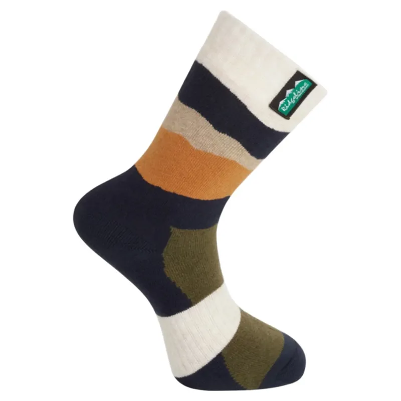 Ridgeline Unisex Merino Wool Mid Length Socks - Navy Stripe