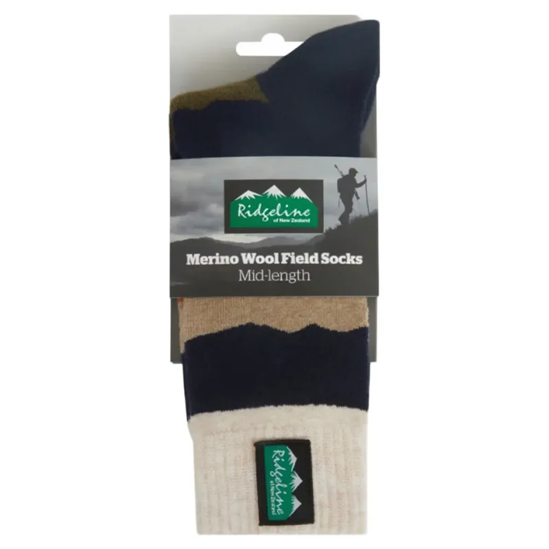 Ridgeline Unisex Merino Wool Mid Length Socks - Navy Stripe-2