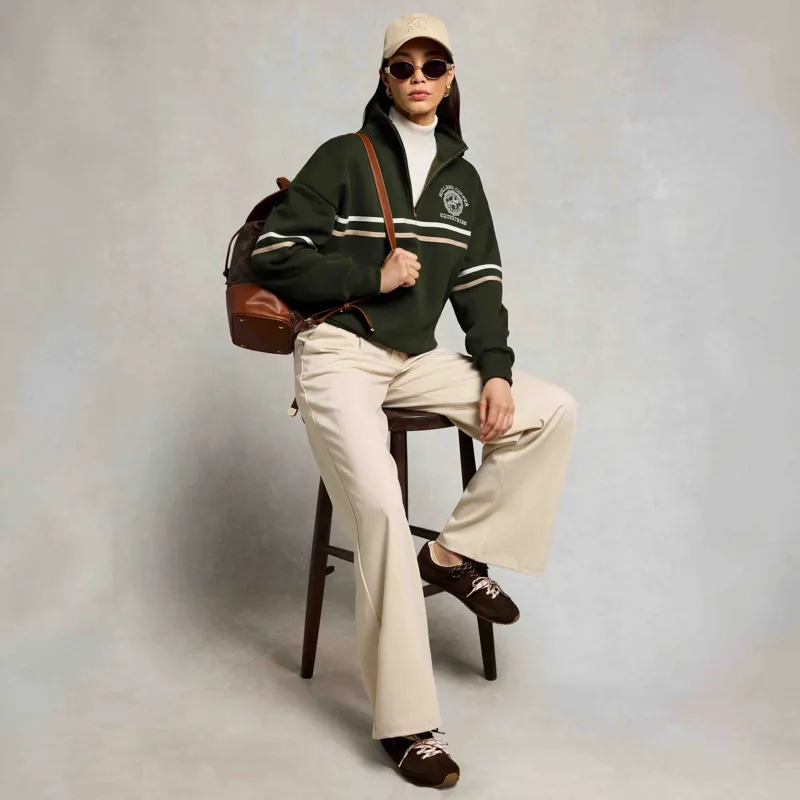 Holland Cooper Roan Womens Quarter Zip Sweatshirt - Spruce Green-4