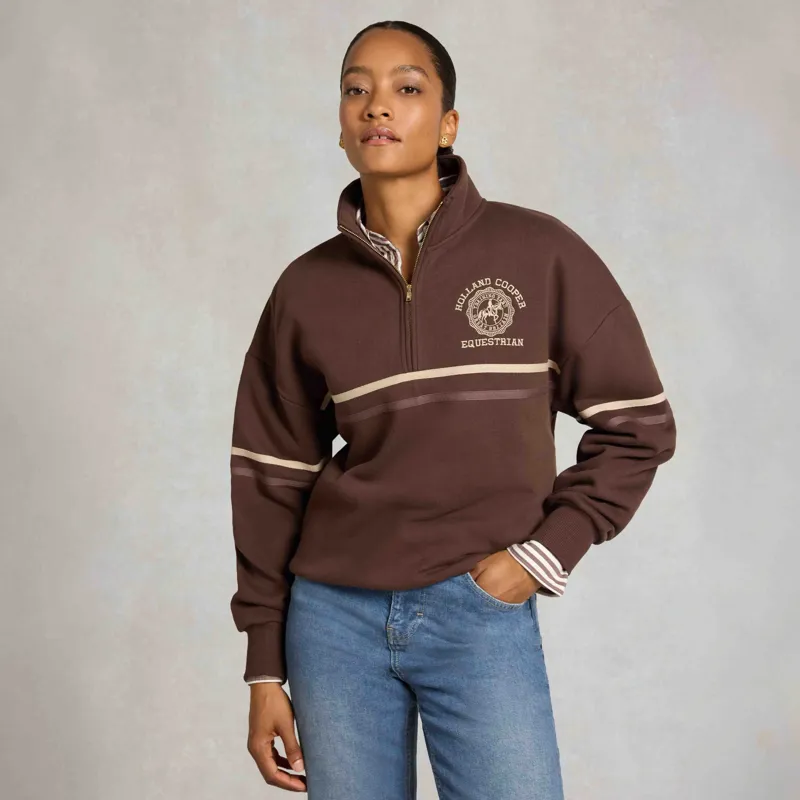 Holland Cooper Roan Womens Quarter Zip Sweatshirt - Walnut-3