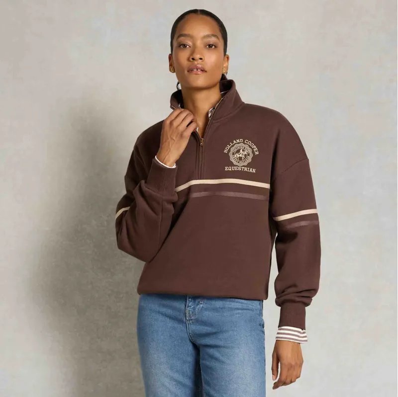 Holland Cooper Roan Womens Quarter Zip Sweatshirt - Walnut