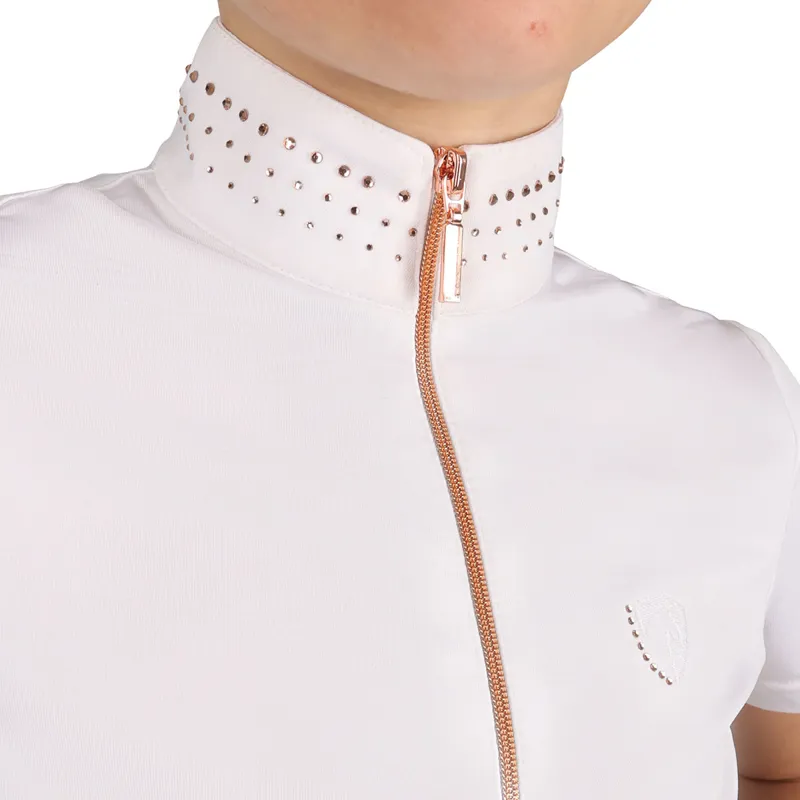 Hy Equestrian Roka Royal Junior Competition Shirt - White/Rose Gold-1