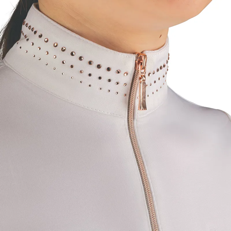 Hy Equestrian Roka Royal Junior Competition Shirt - White/Rose Gold-5