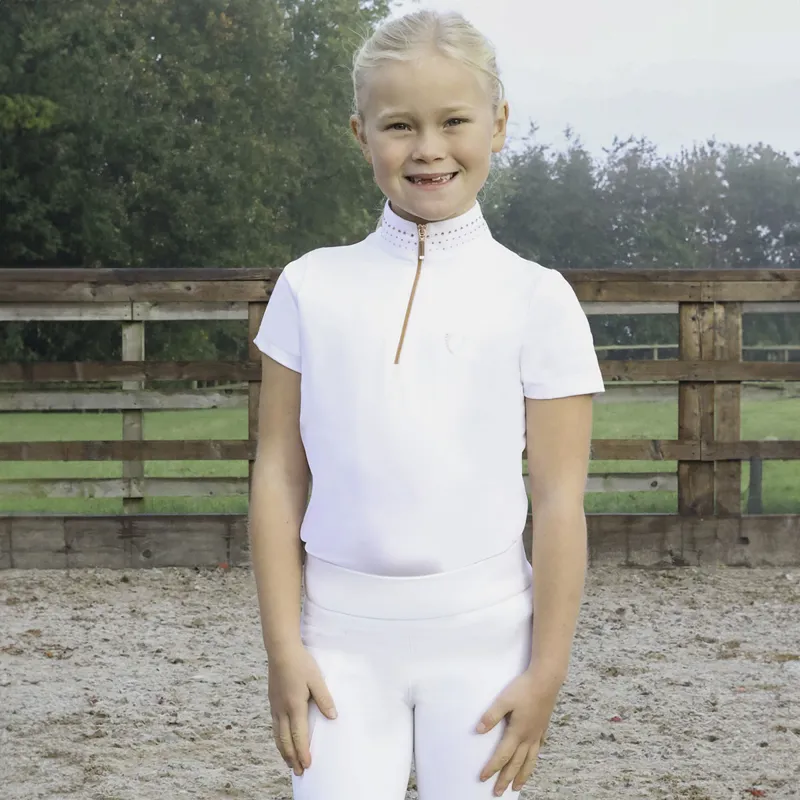 Hy Equestrian Roka Royal Junior Competition Shirt - White/Rose Gold-9