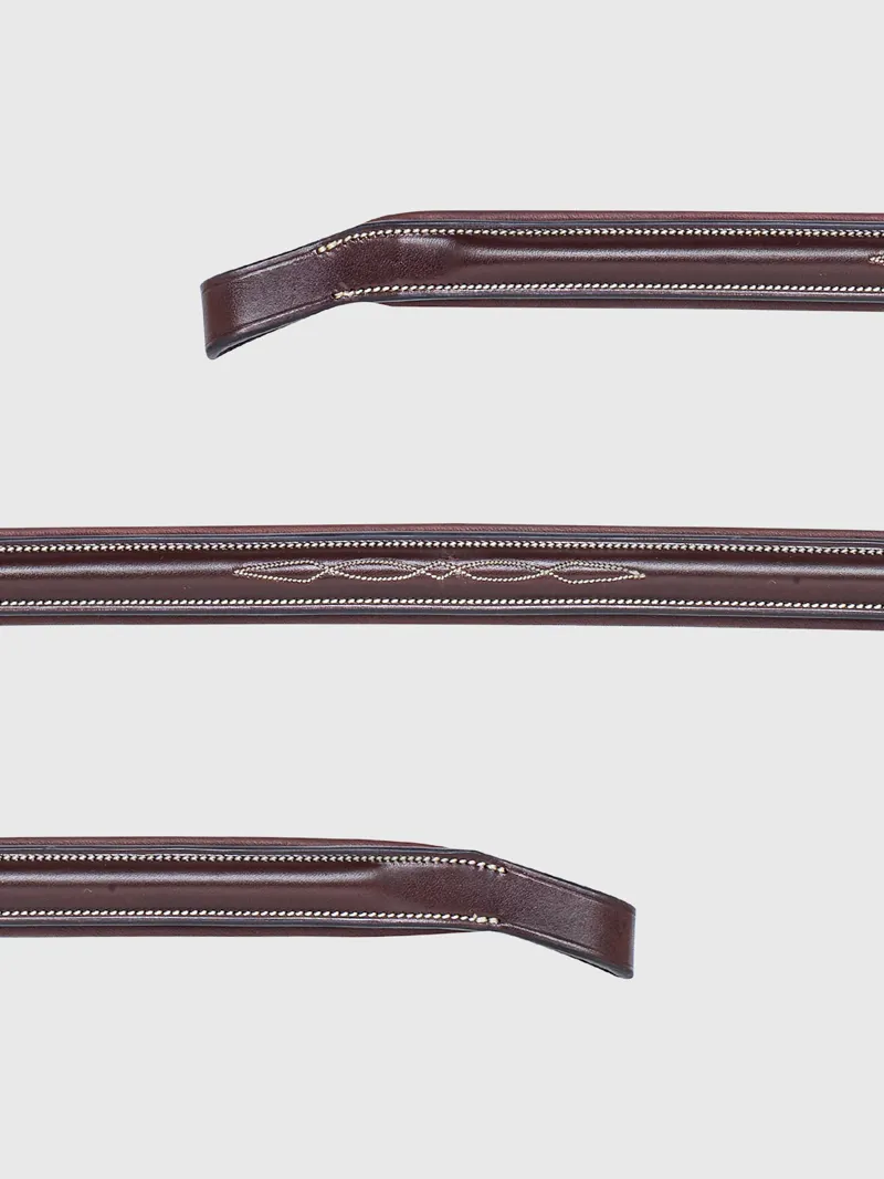 Equiline BB0417 Flat Padded Leather Browband with Stitching - Brown-4