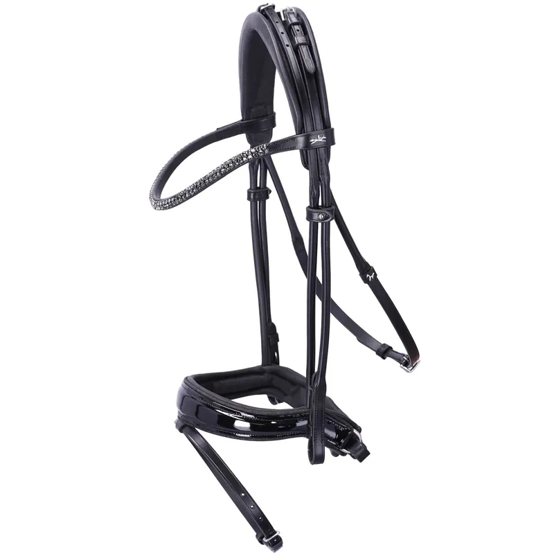 Schockemohle Isabell Werth Satchmo Rolled Flash Bridle - Black/Patent-1
