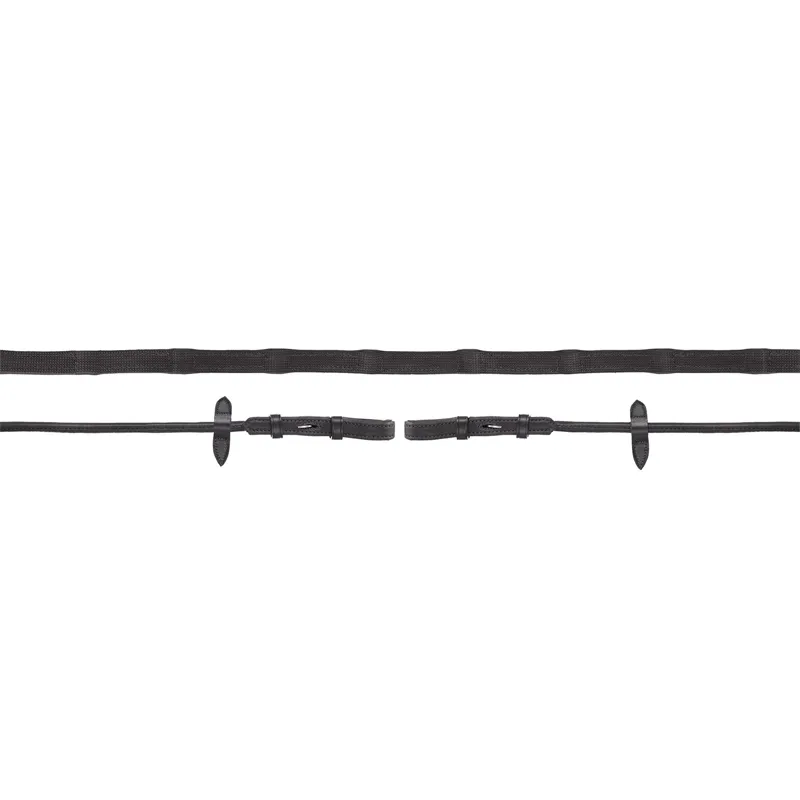 Schockemohle Durasoft Rolled Grip Hook and Stud Reins - Black/Silver