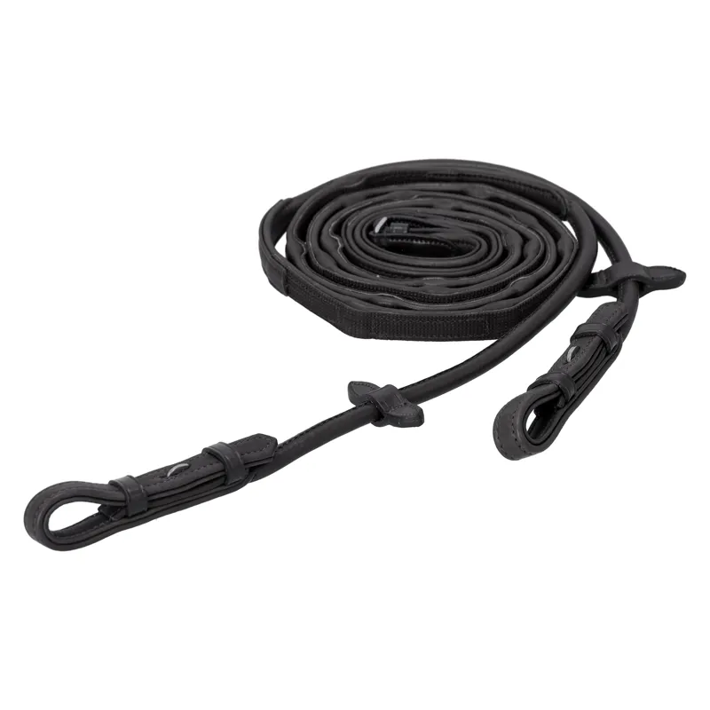 Schockemohle Durasoft Rolled Grip Hook and Stud Reins - Black/Silver-1