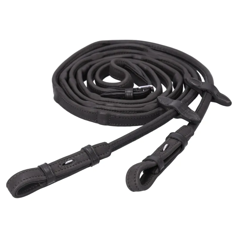 Schockemohle Durasoft Rolled Hook and Stud Reins - Black/Silver-1