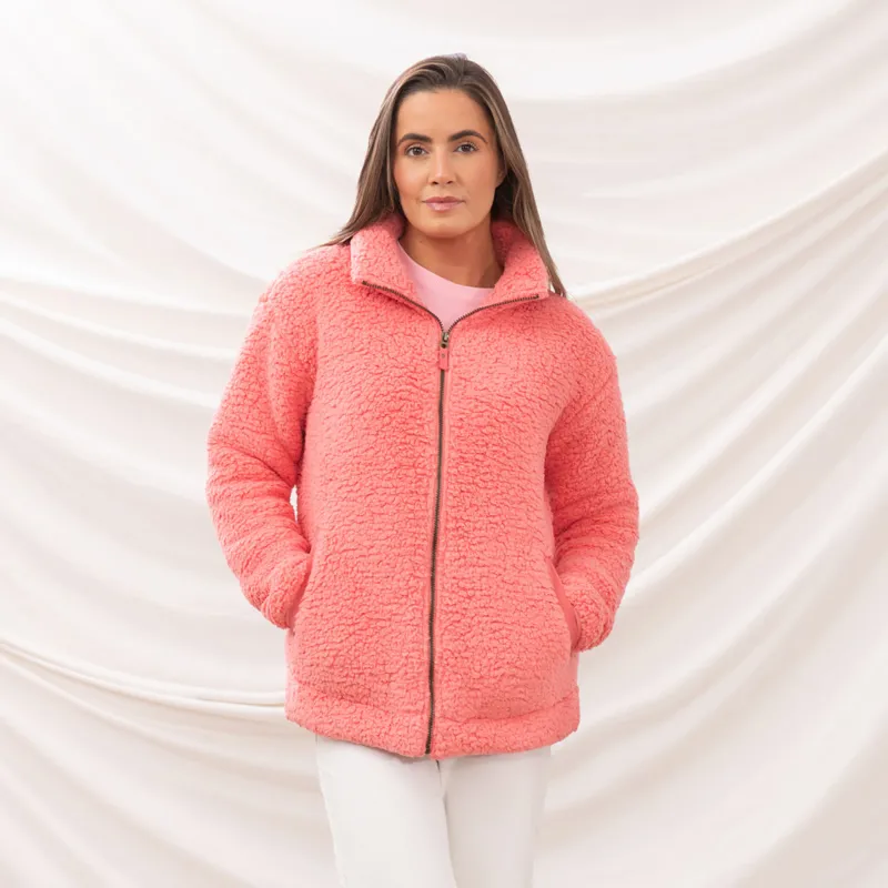 Lighthouse Seashell Ladies Zip Fleece Sweater - Coral-3