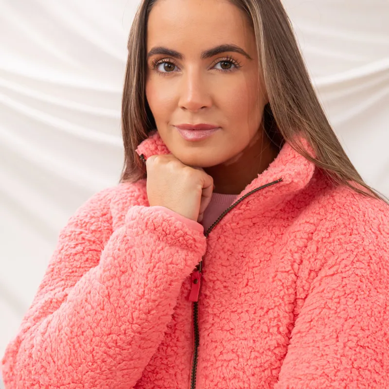 Lighthouse Seashell Ladies Zip Fleece Sweater - Coral-4