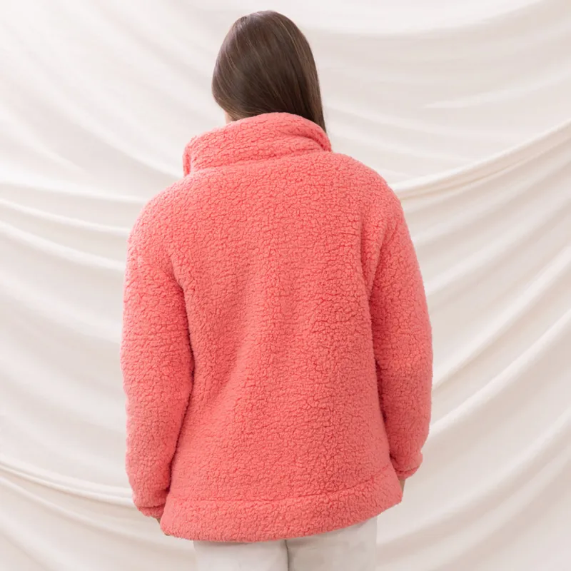 Lighthouse Seashell Ladies Zip Fleece Sweater - Coral-5