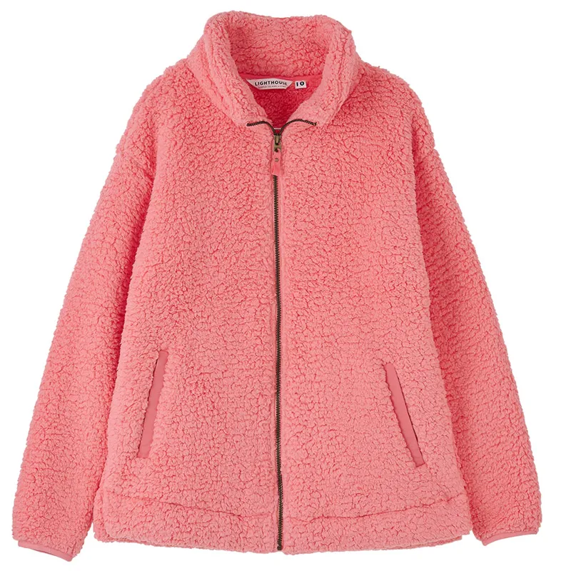 Lighthouse Seashell Ladies Zip Fleece Sweater - Coral-2