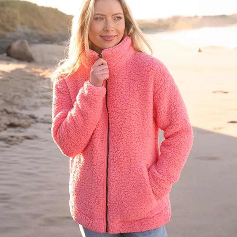 Lighthouse Seashell Ladies Zip Fleece Sweater - Coral-8