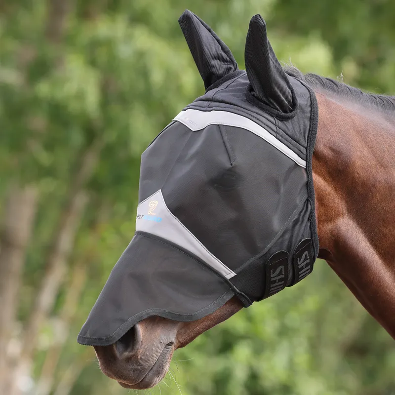 Shires FlyGuard Pro Fine Mesh Fly Mask With Ears and Nose - Jet