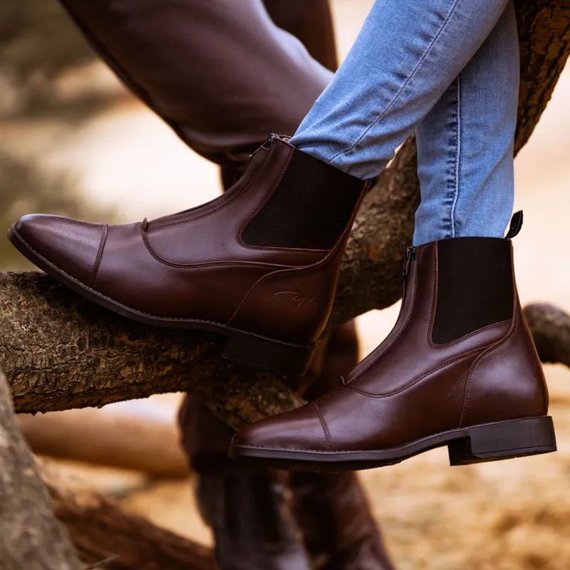 Dy'on Front Zip Short Riding Boots - Brown-5