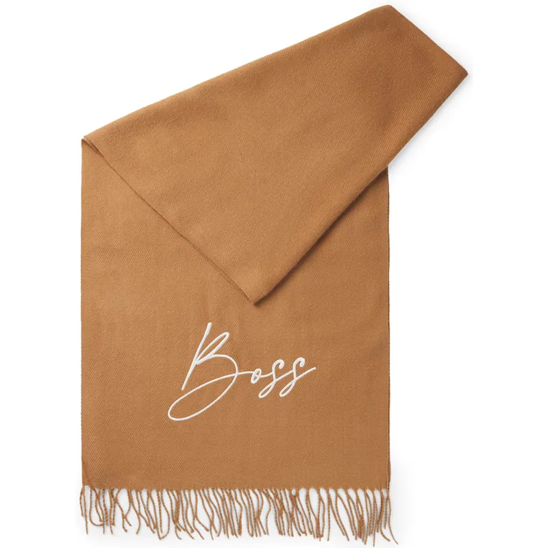 BOSS Equestrian Soft Logo Scarf - Camel-2