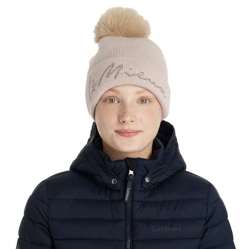 LeMieux Sparkle Beanie Bobble Hat - Stone-3