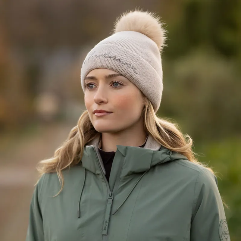 LeMieux Sparkle Beanie Bobble Hat - Stone-2