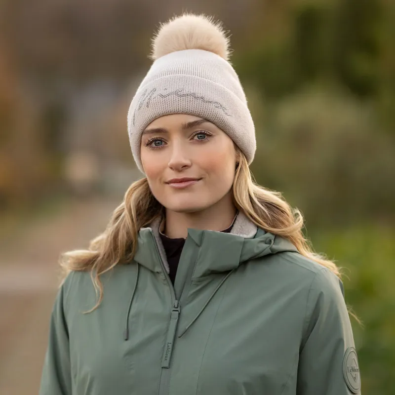 LeMieux Sparkle Beanie Bobble Hat - Stone-1