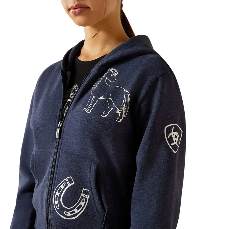 Ariat Spiffy Junior Girls Full Zip Sweatshirt - Navy Heather-5