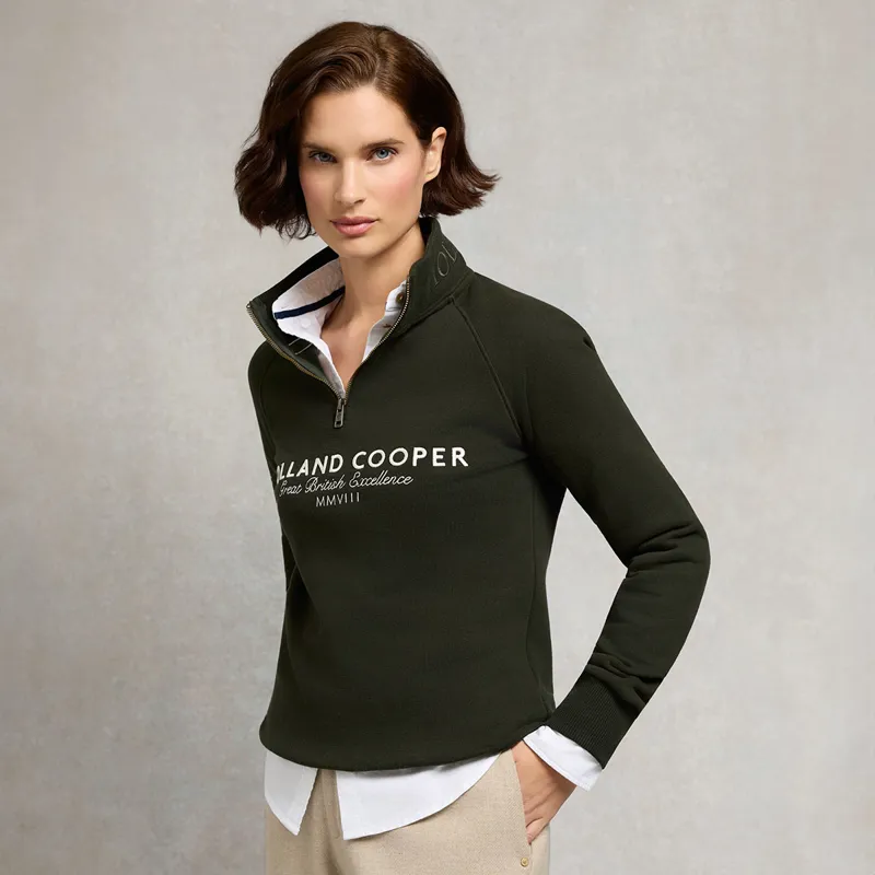 Holland Cooper Sporting Goods Henley Womens Quarter Zip - Racing Green-3