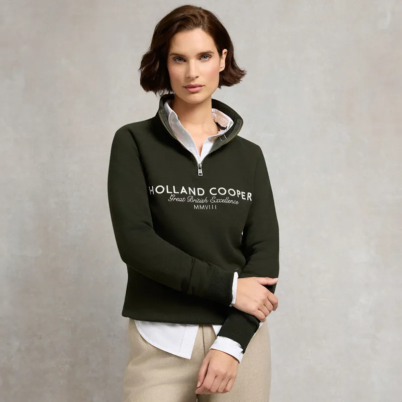 Holland Cooper Sporting Goods Henley Womens Quarter Zip - Racing Green