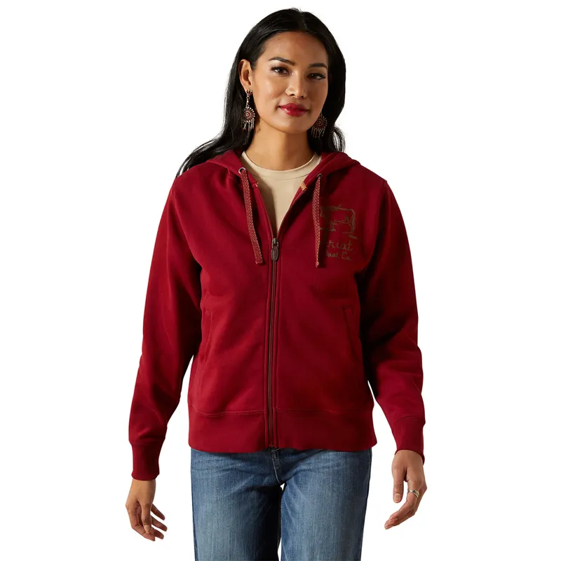 Ariat Stitched Full Zip Womens Hoodie - Biking Red