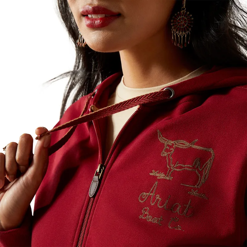 Ariat Stitched Full Zip Womens Hoodie - Biking Red-1