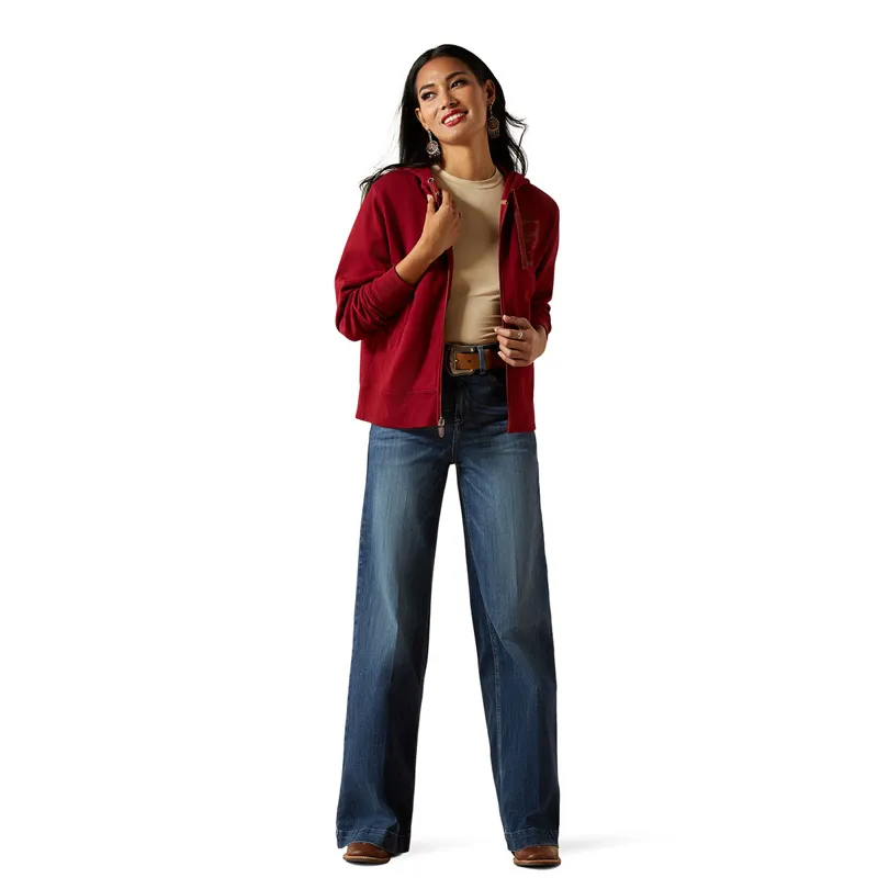 Ariat Stitched Full Zip Womens Hoodie - Biking Red-2