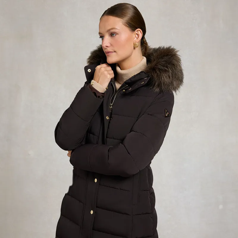 Holland Cooper Stoneleigh Womens Longline Quilted Coat - Chocolate-3