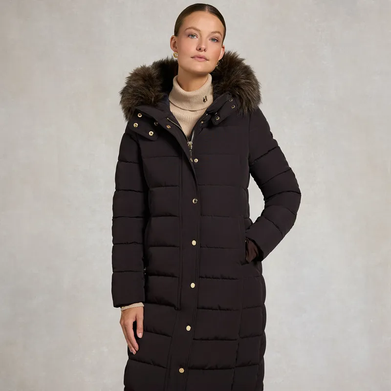 Holland Cooper Stoneleigh Womens Longline Quilted Coat - Chocolate-2