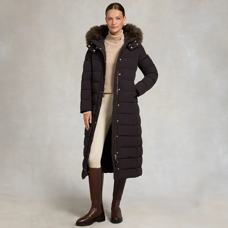 Holland Cooper Stoneleigh Womens Longline Quilted Coat - Chocolate-1